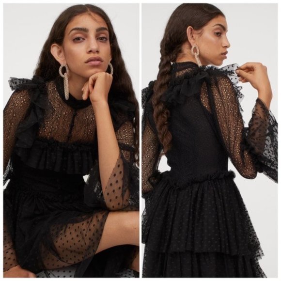 NWT Sandra Mansour x H&M Tulle Lace Black Dress sz S - Picture 6 of 11